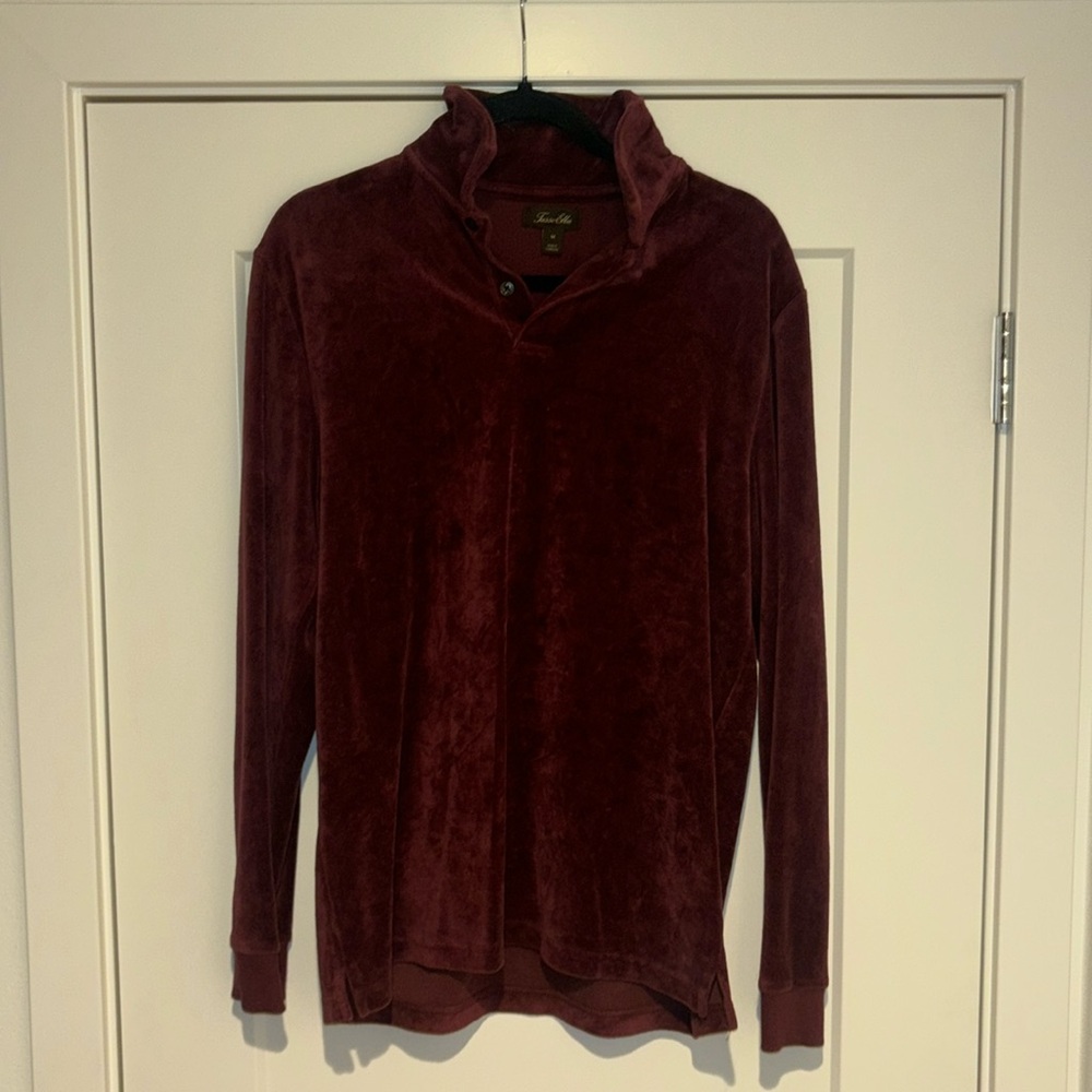 Maroon Suede Tasso Elba Long Sleeve Polo - Size Medium